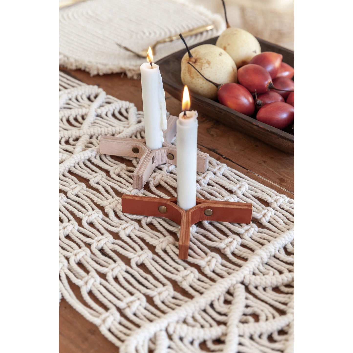 leather candle holders - set of 2