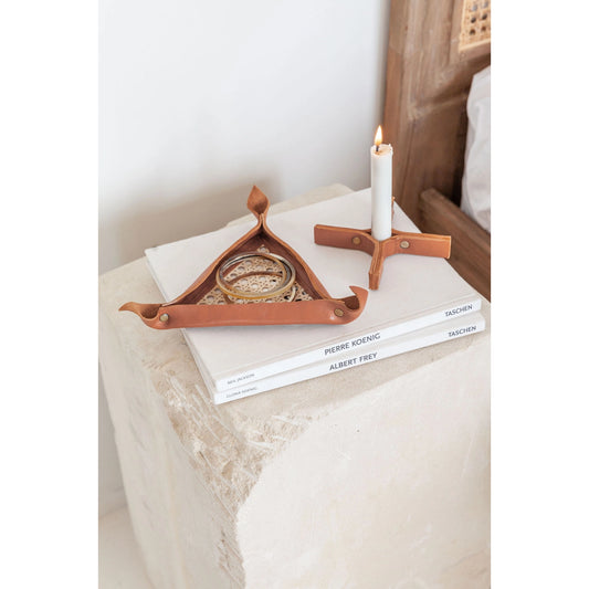 leather candle holders - set of 2