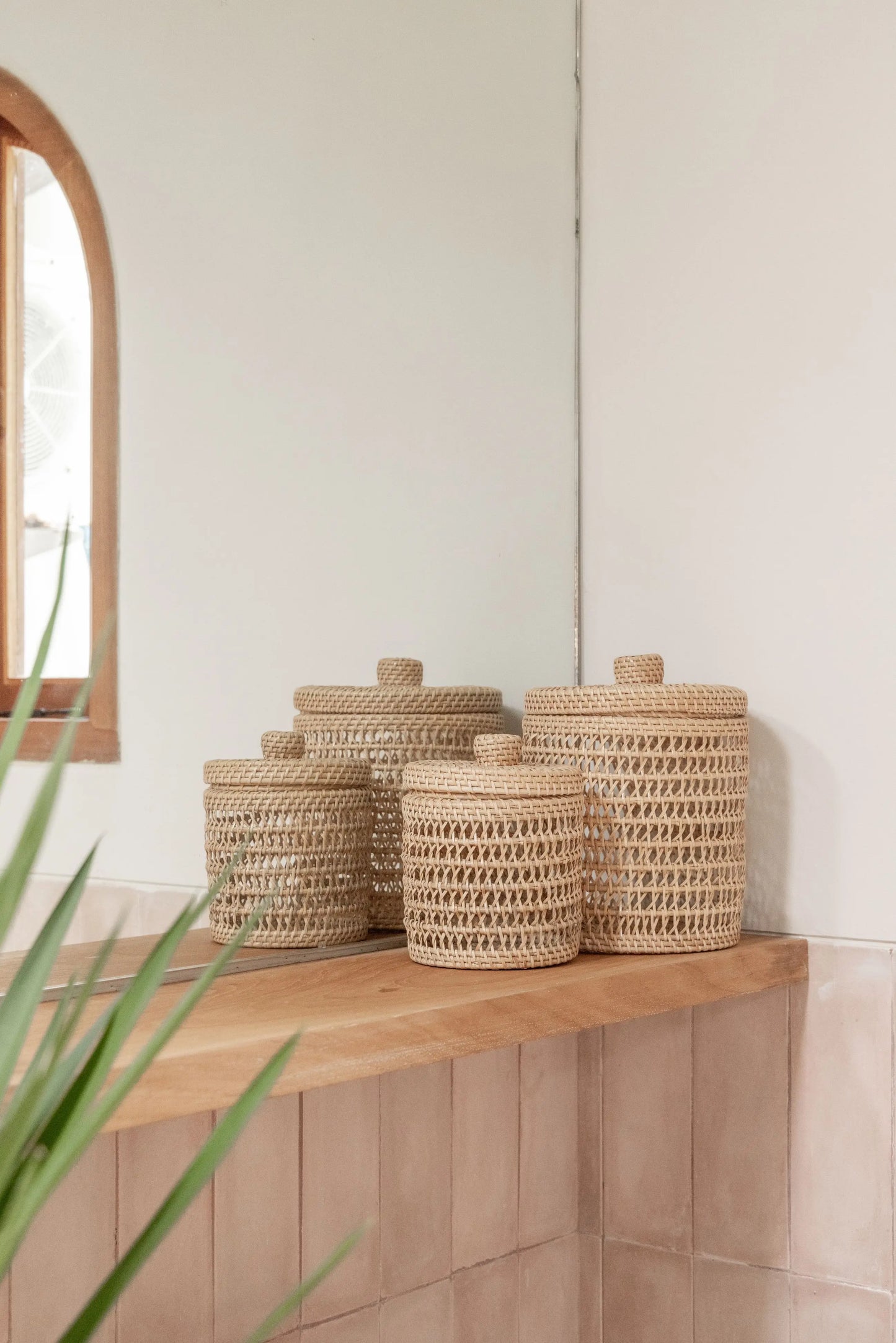 woven rattan baskets - set of 3